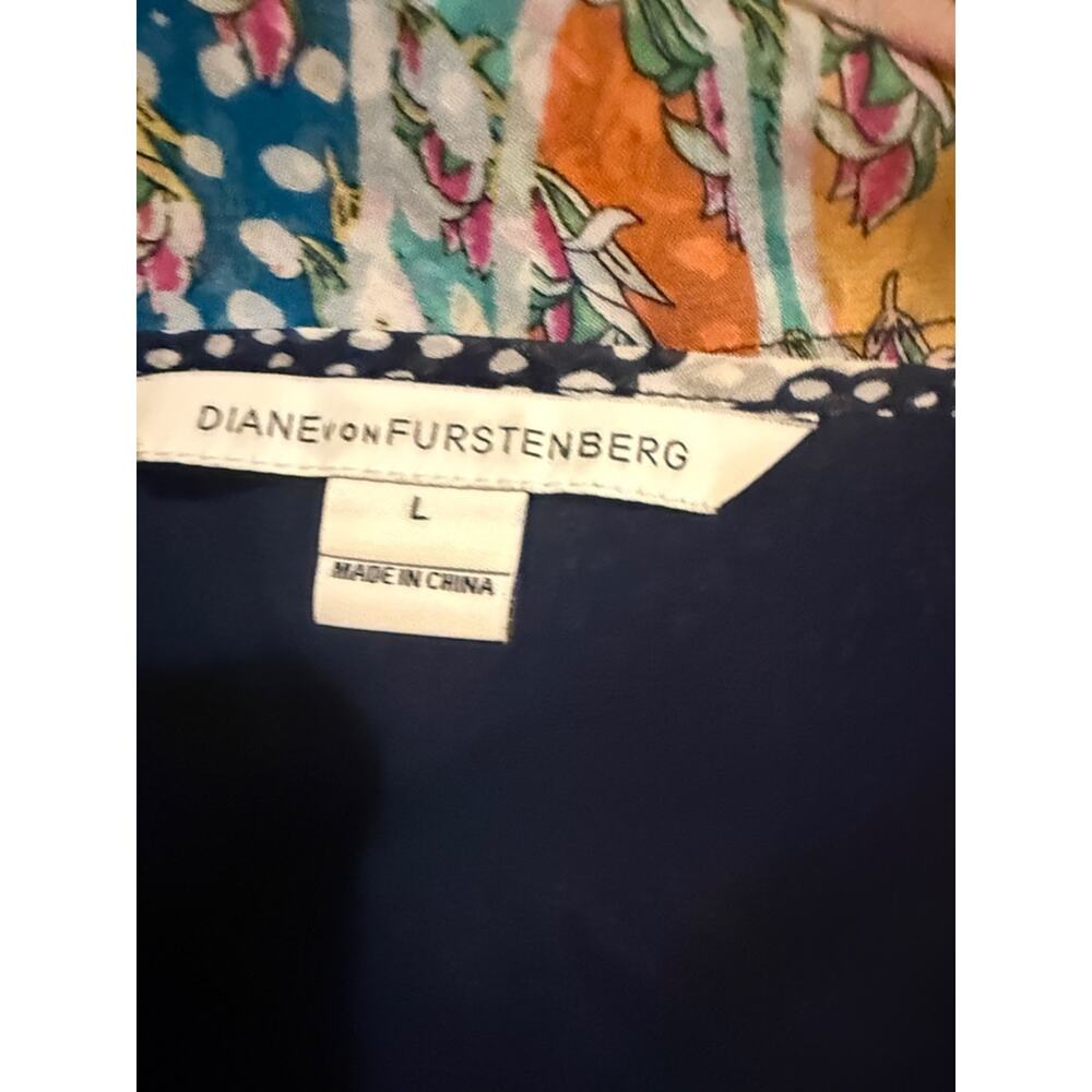 Diane von Furstenberg Franny Silk Dress Flower Power Dream Multi Patchwork Sz L - Picture 7 of 7